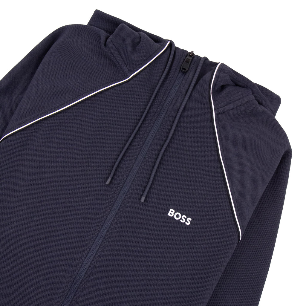Hugo Boss Cotton-Blend Zip Hoodie With Piping Navy 403