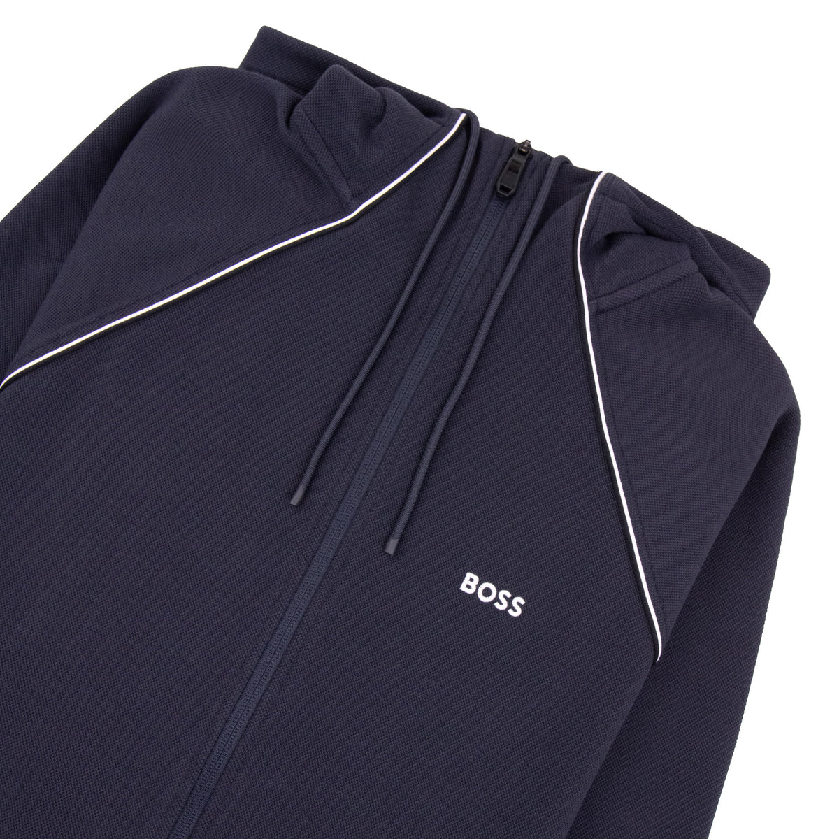 Hugo Boss Cotton-Blend Zip Hoodie With Piping Navy 403