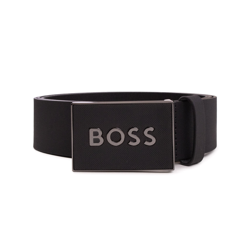 Hugo Boss Plaque-Buckle Belt in Italian Leather Black 003