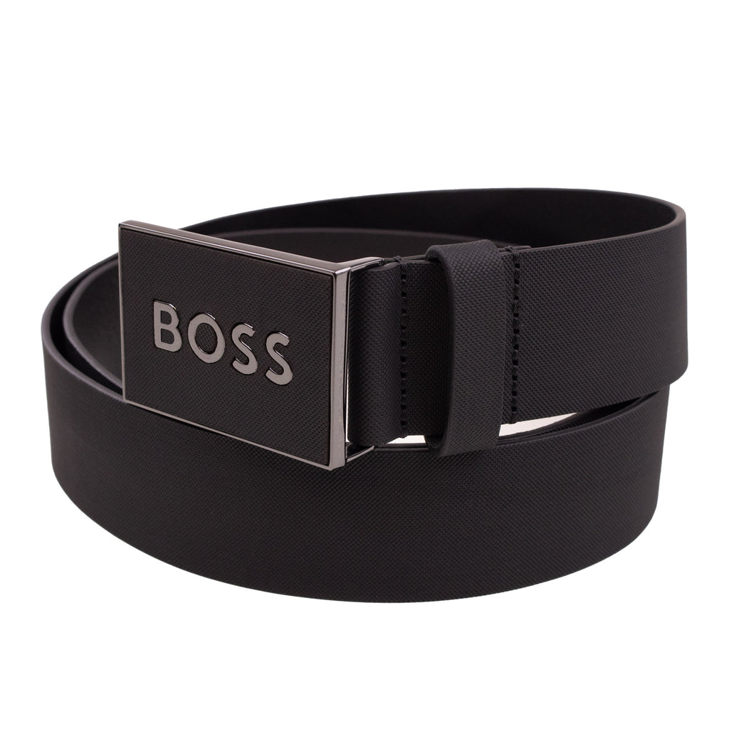Hugo Boss Plaque-Buckle Belt in Italian Leather Black 003