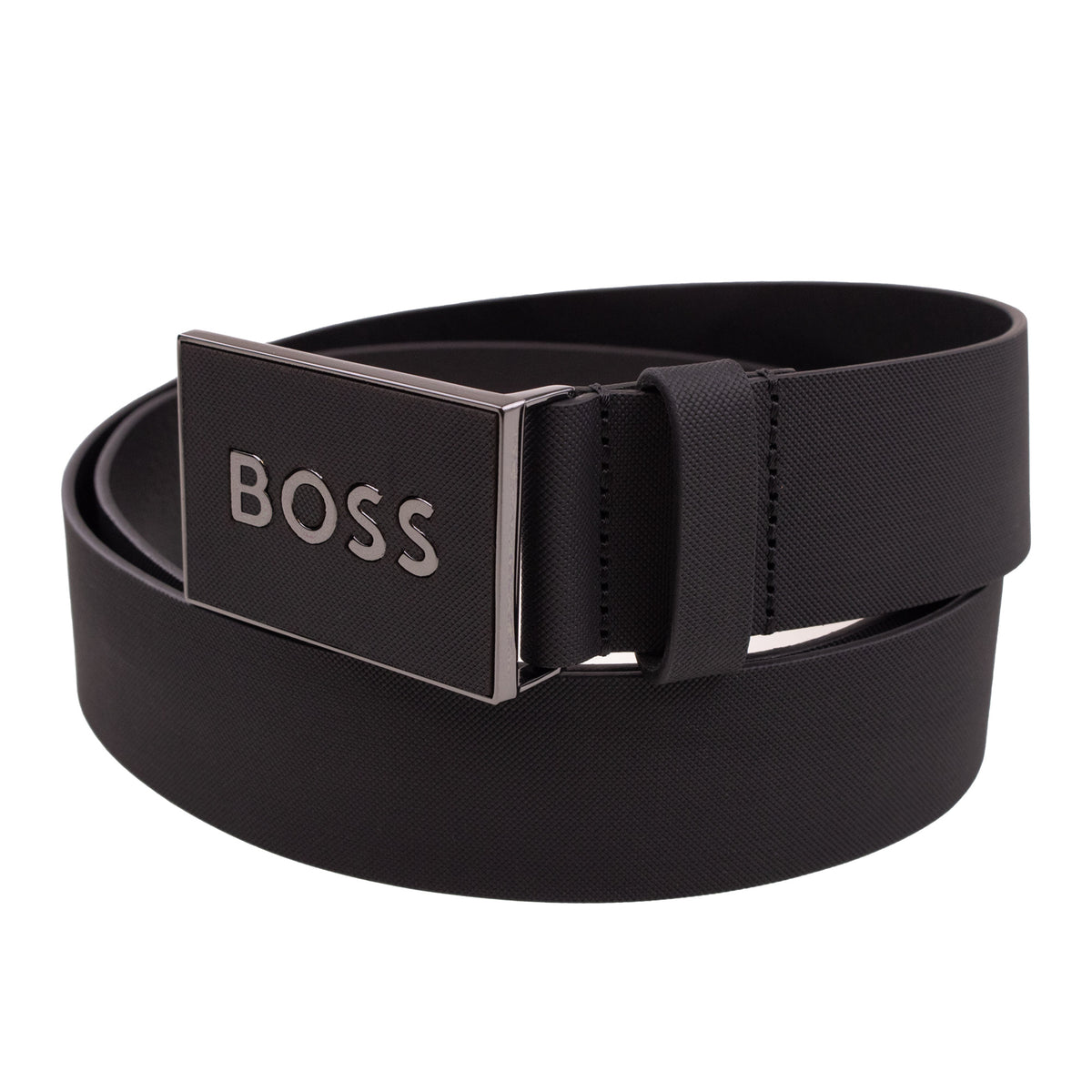 Hugo Boss Plaque-Buckle Belt in Italian Leather Black 003