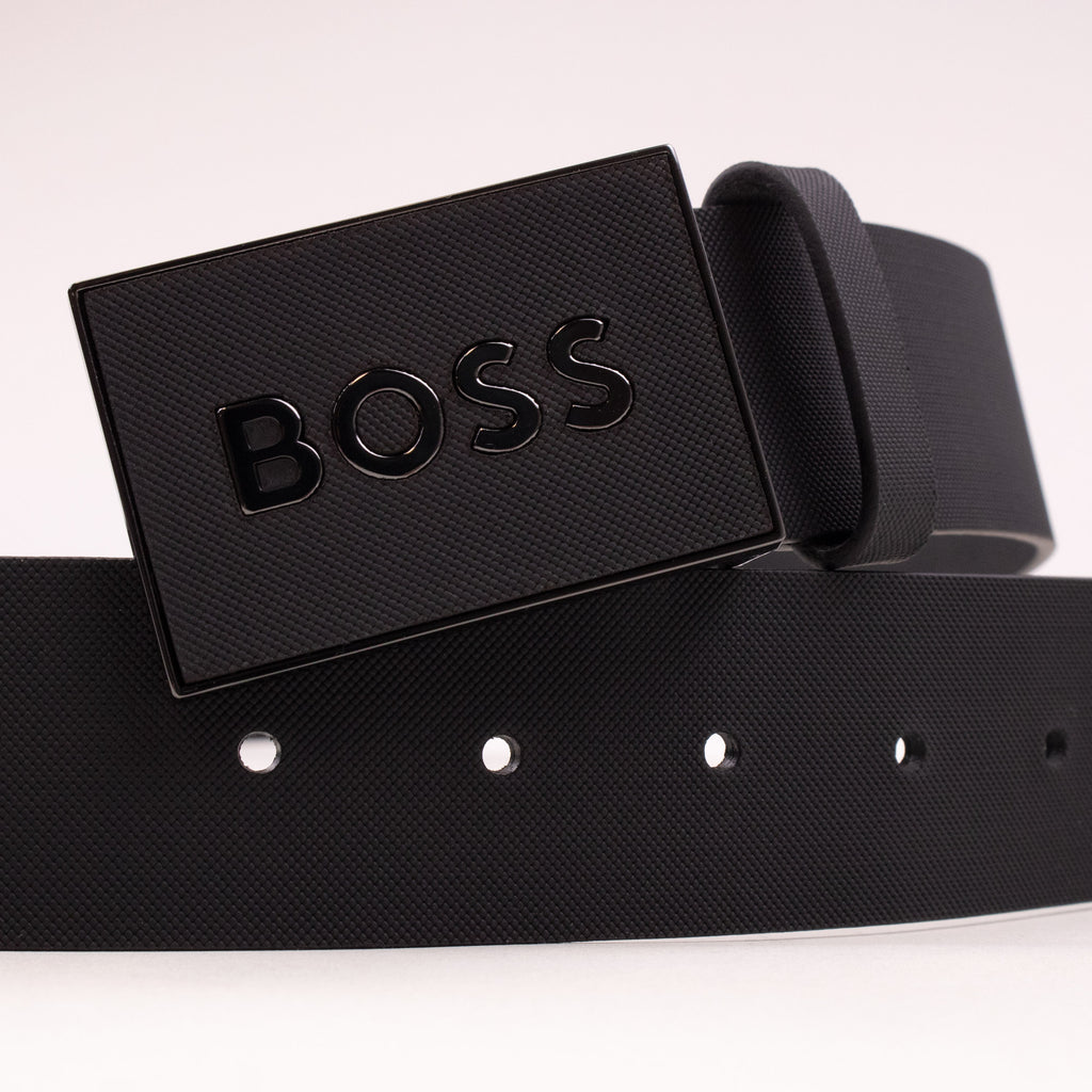 Hugo Boss Plaque-Buckle Belt in Italian Leather Black 003