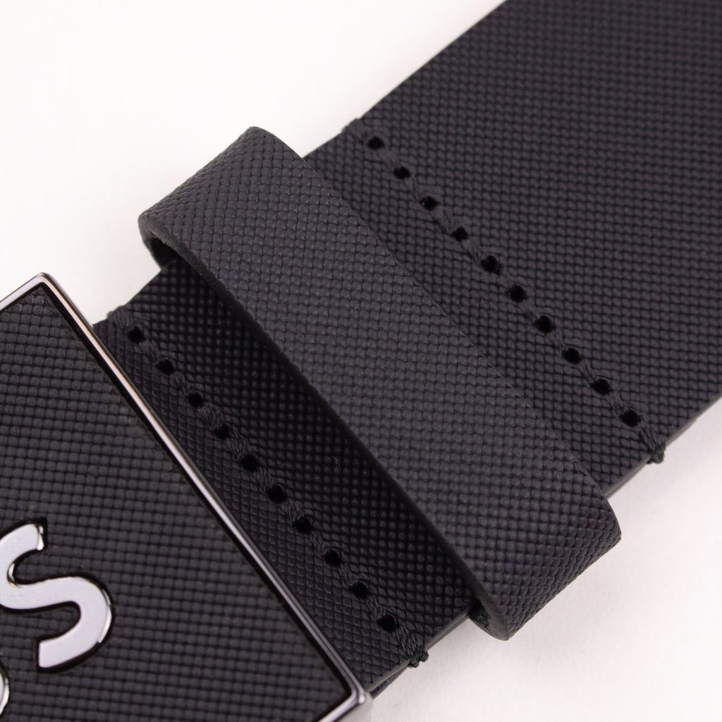 Hugo Boss Plaque-Buckle Belt in Italian Leather Black 003