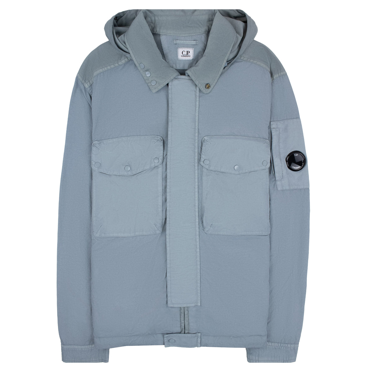 Cp Company Flatt Nylon Mixed Goggle Overshirt Silver Blue 809