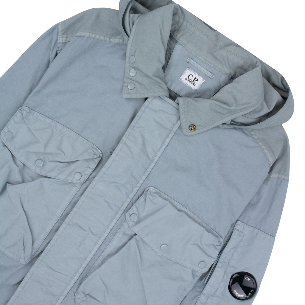 Cp Company Flatt Nylon Mixed Goggle Overshirt Silver Blue 809