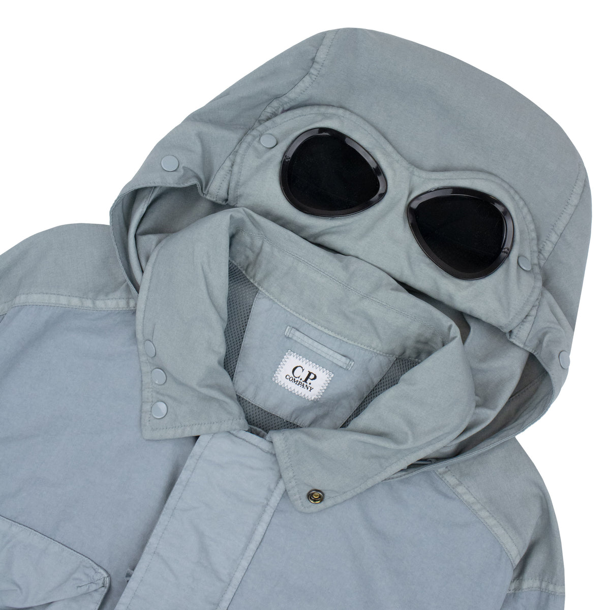 Cp Company Flatt Nylon Mixed Goggle Overshirt Silver Blue 809