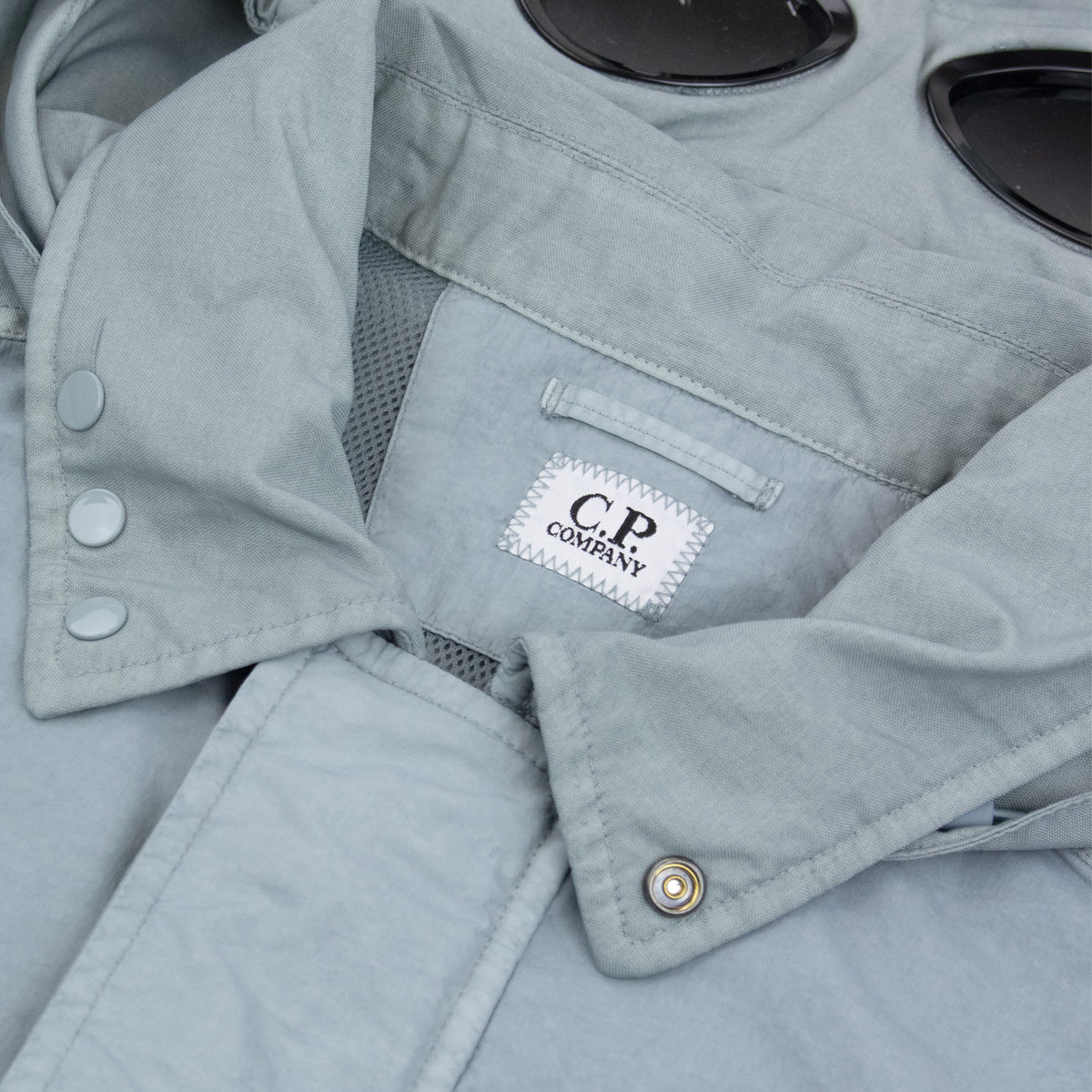Cp Company Flatt Nylon Mixed Goggle Overshirt Silver Blue 809