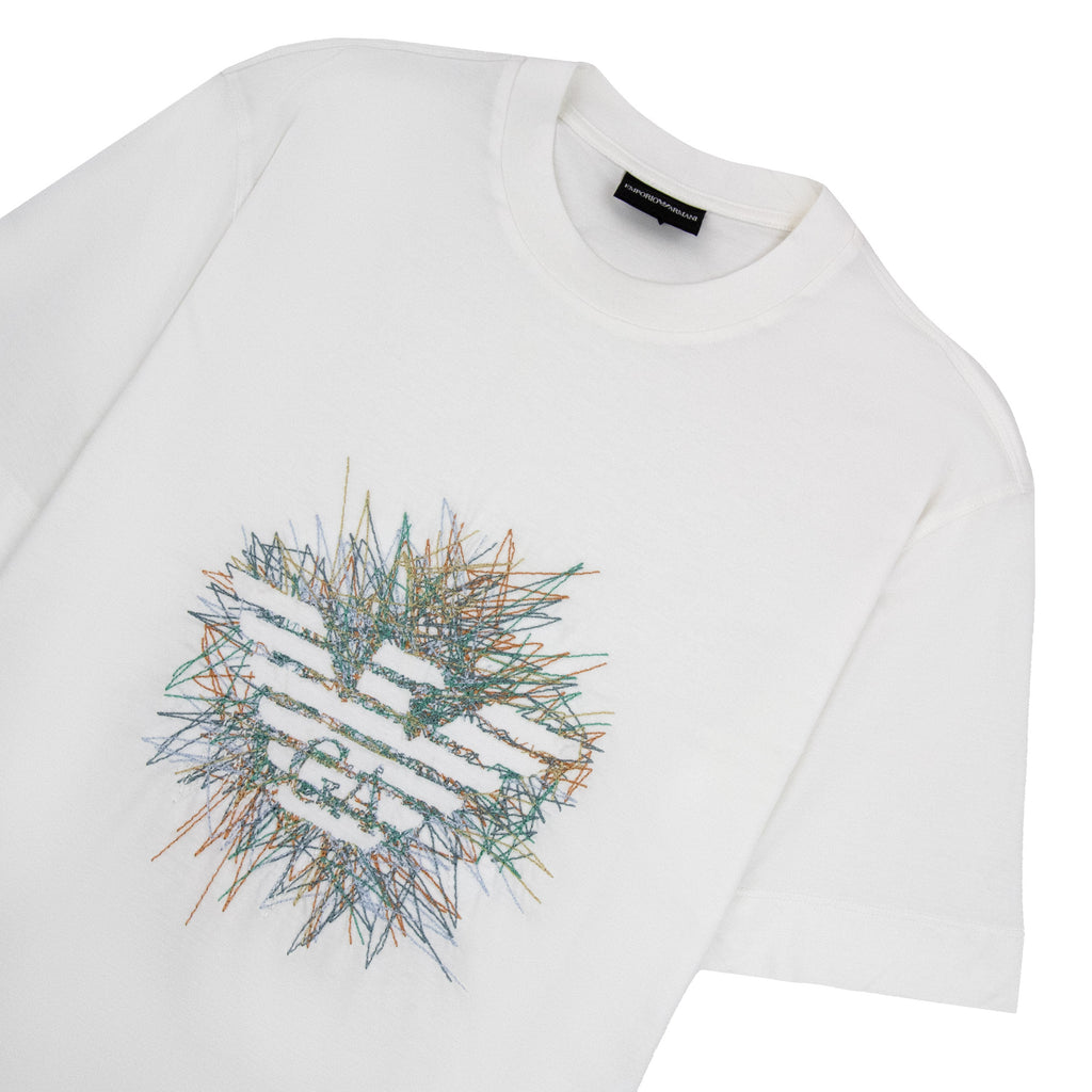 Emporio Armani Graphic Embroidered Logo T Shirt OFF WHITE