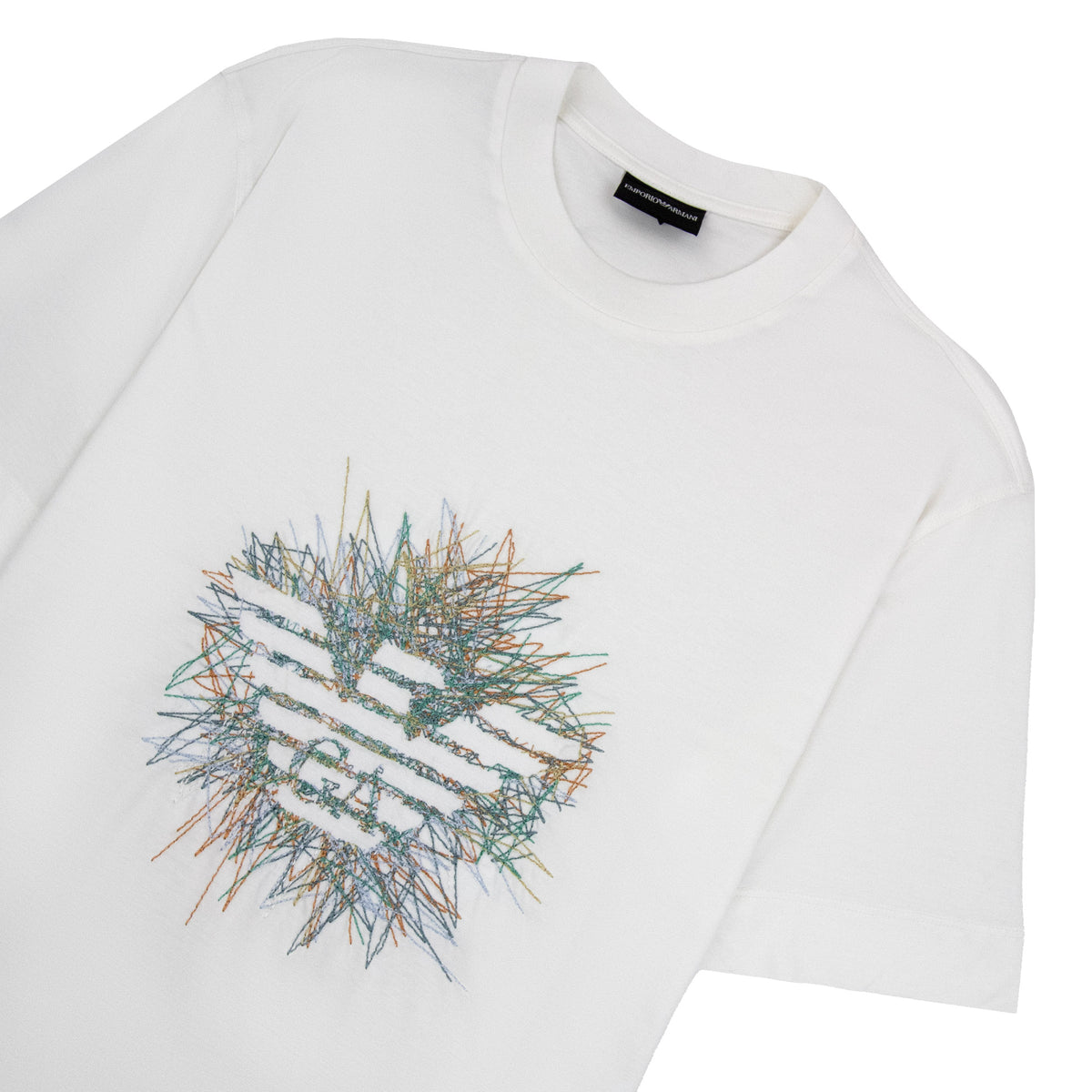 Emporio Armani Graphic Embroidered Logo T Shirt OFF WHITE