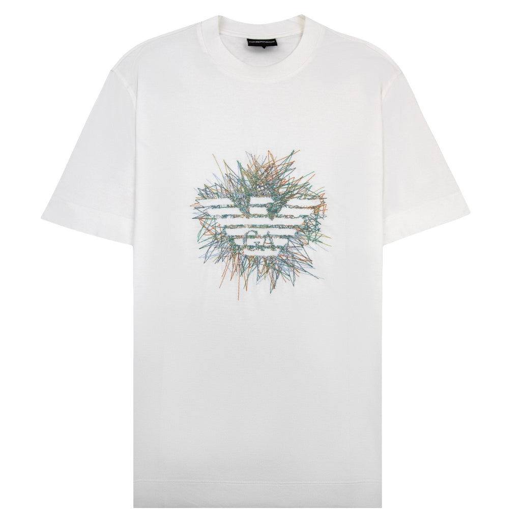 Emporio Armani Graphic Embroidered Logo T Shirt OFF WHITE
